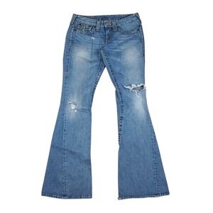 True Religion Y2K Joey Flare Jeans 28 Light Wash Distressed Low Rise USA Made